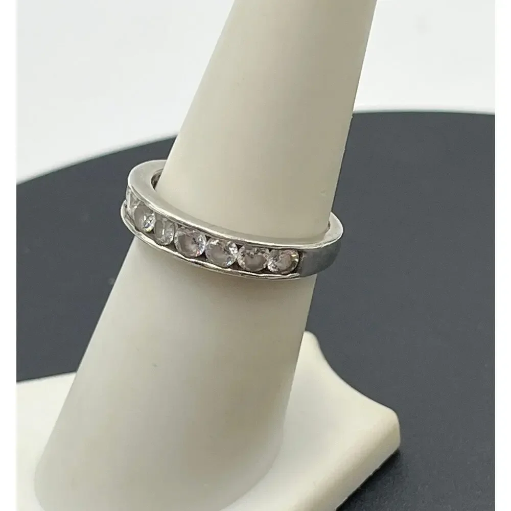 IBB Sterling Silver Designer CZ Band Half Eternity‎ Ring Sz 7.25
